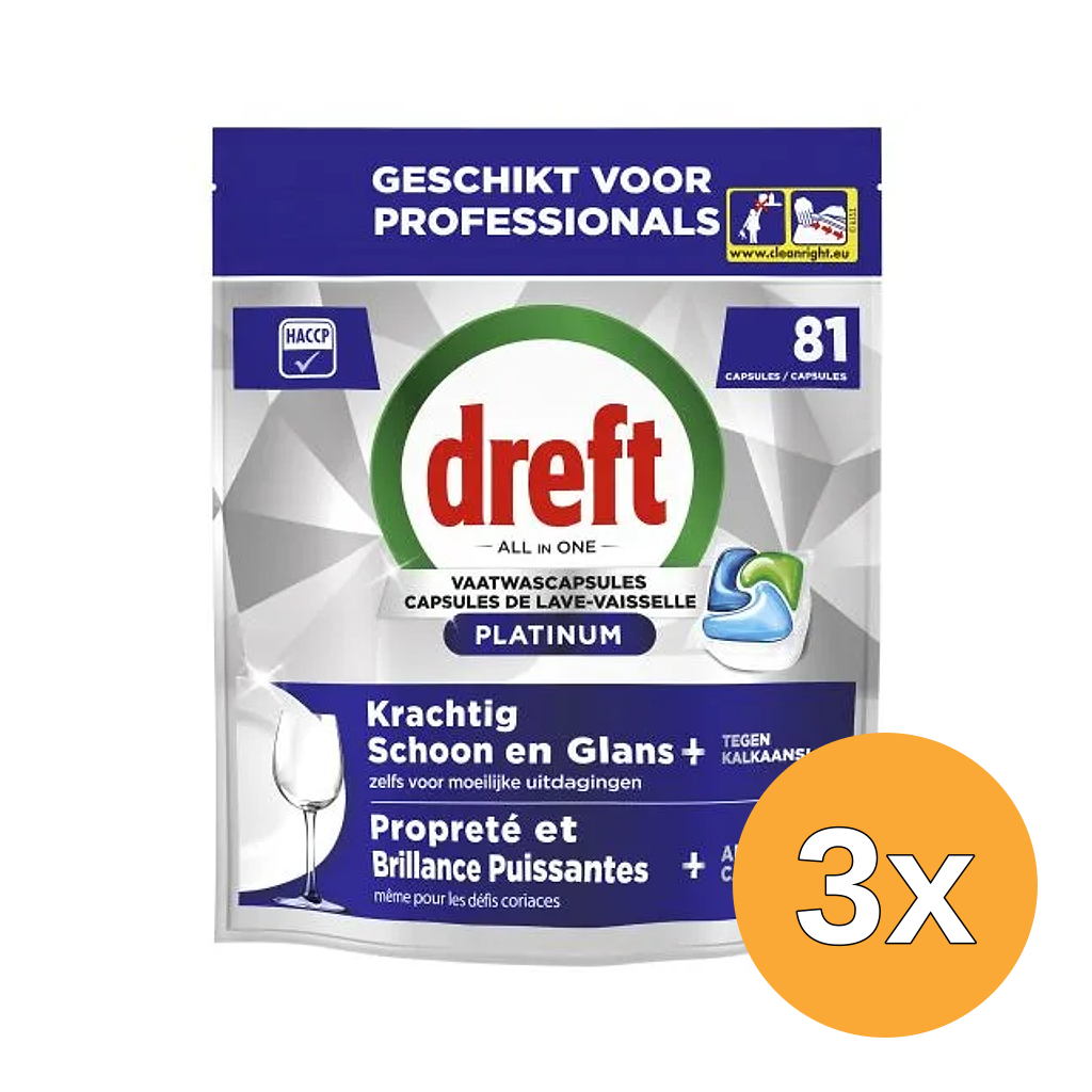 3x Dreft Professional Vaatwasmiddel Platinum Regular (81 stuks)