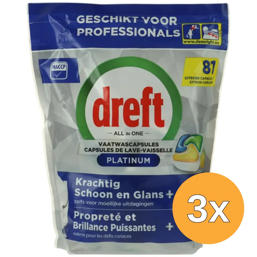 3x Dreft Professional Vaatwastabletten Platinum Lemon (81 stuks)