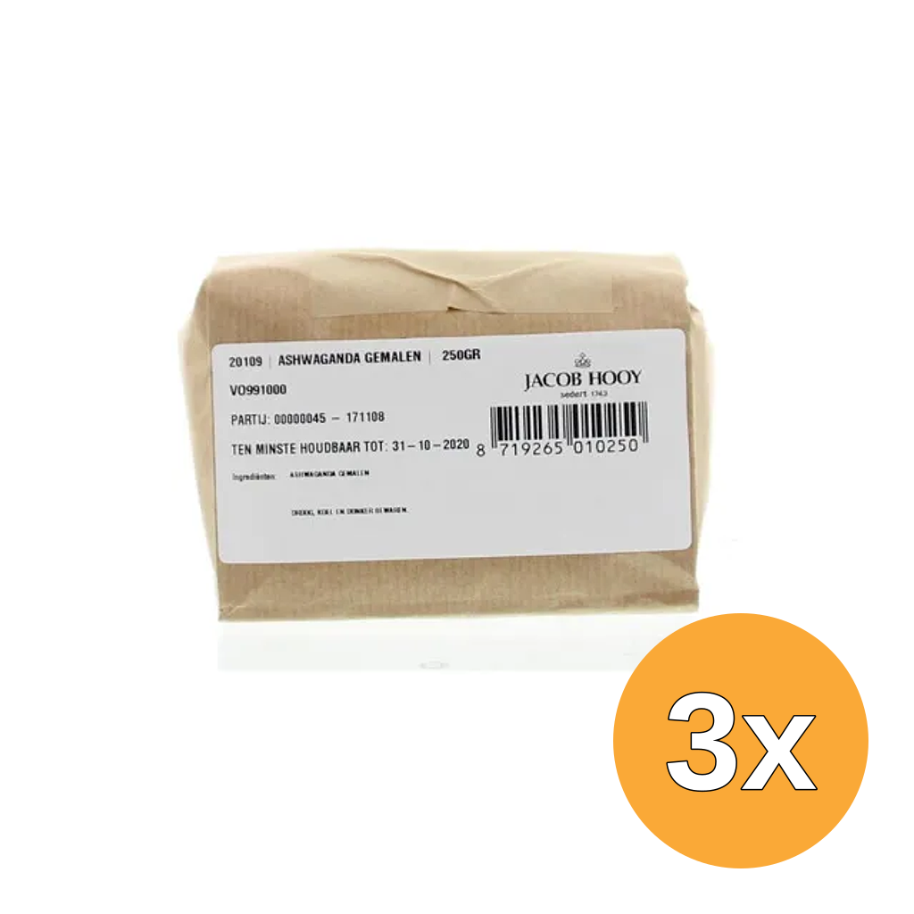 3x Jacob Hooy Ashwagandawortel Gemalen (250 gr)