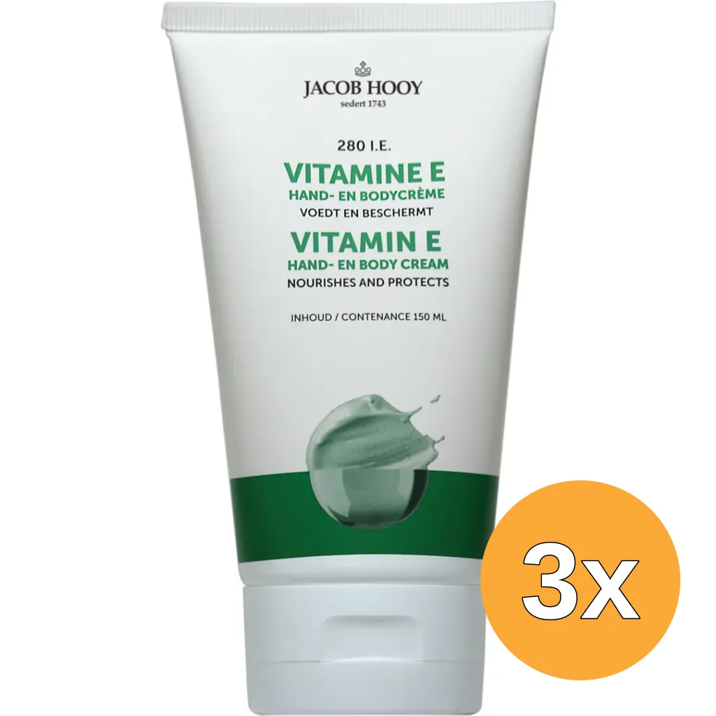 3x Jacob Hooy Vitamine E hand en bodycreme tube (150 ml)