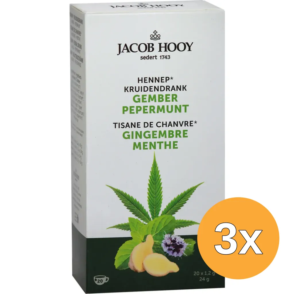 3x Jacob Hooy Hennep Gember Pepermunt Thee (20 stuks)