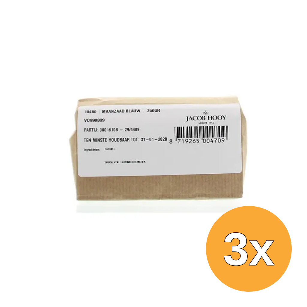 3x Jacob Hooy Maanzaad Blauw/Papaver Coer (250 gr)