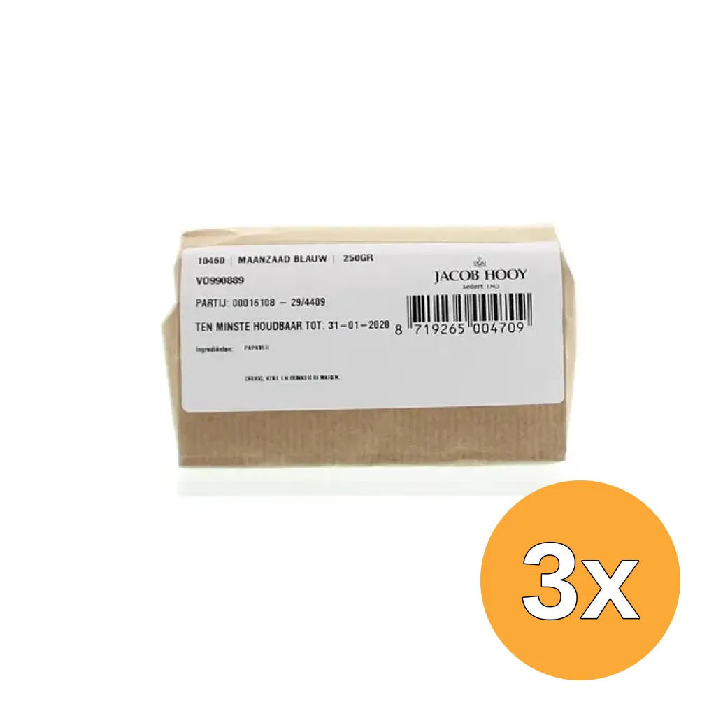 3x Jacob Hooy Maanzaad Blauw/Papaver Coer (250 gr)