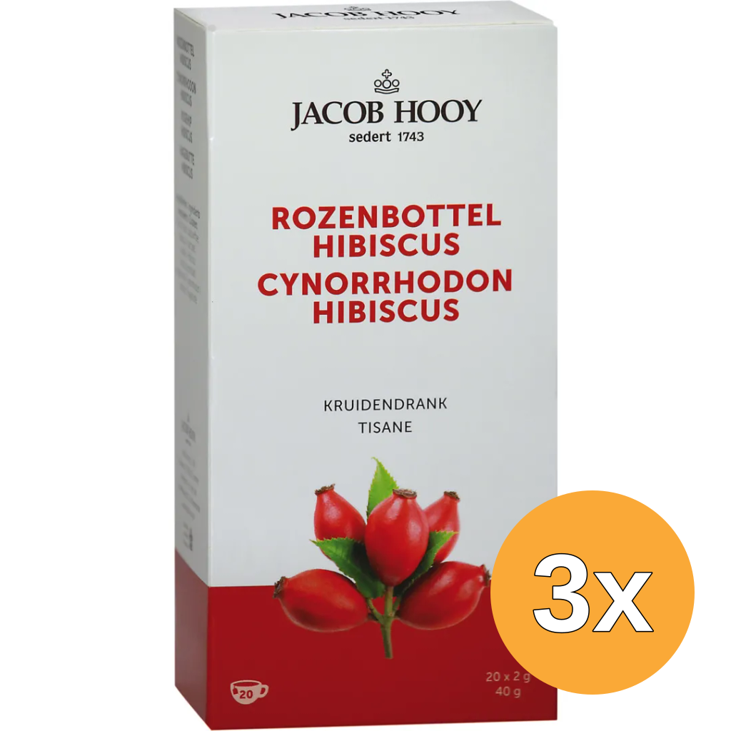 3x Jacob Hooy Rozenbottel Hibiscus Thee zakjes (20 stuks)