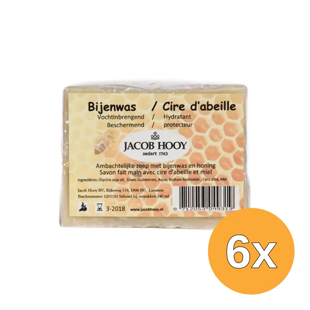 6x Jacob Hooy Bijenwas Zeep Niet Vloeibaar (240 ml)