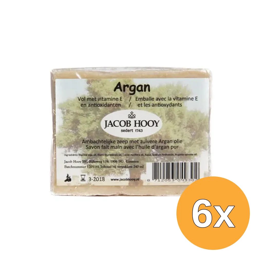 6x Jacob Hooy Argan Zeep Niet Vloeibaar (240 ml)
