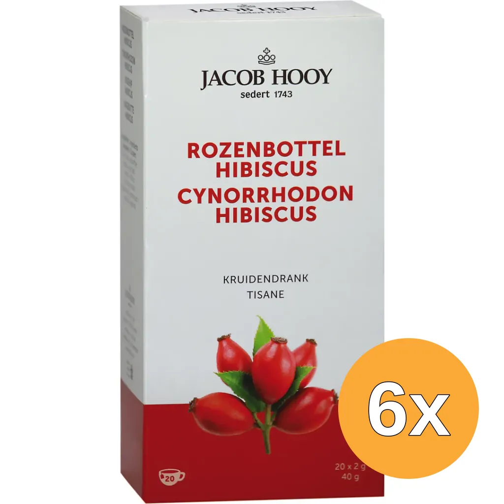 6x Jacob Hooy Rozenbottel Hibiscus Thee zakjes (20 stuks)