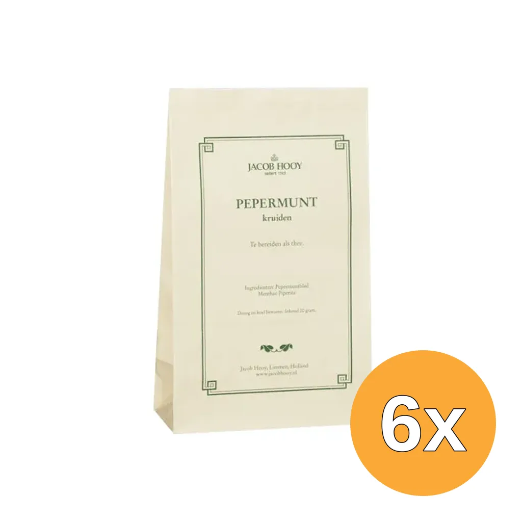 6x Jacob Hooy Pepermuntblad heel 1e kwaliteit (20 gr)