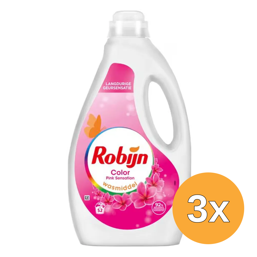 3x Robijn Vloeibaar Wasmiddel - Pink 52 Wasbeurten (2600 ml)