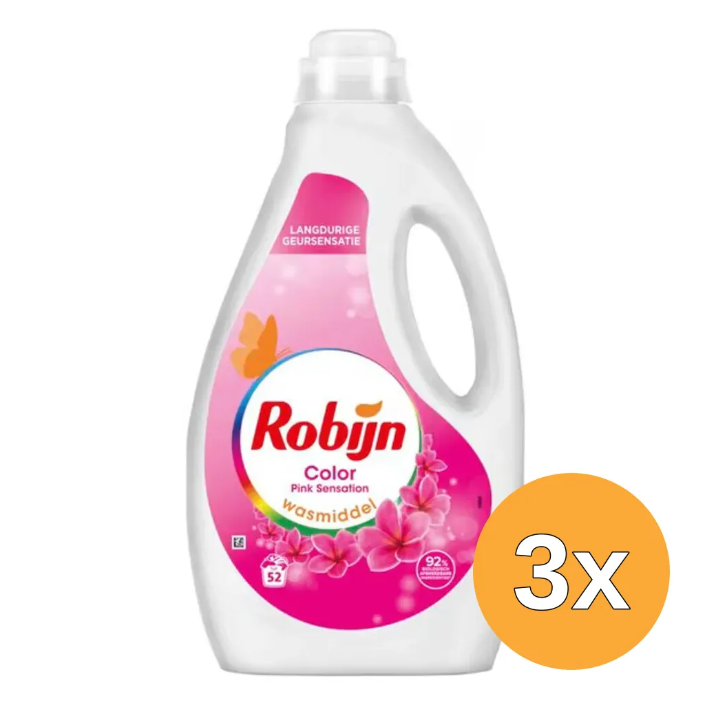 3x Robijn Vloeibaar Wasmiddel - Pink 52 Wasbeurten (2600 ml)