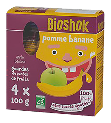 Bioshok Knijpzakjes Appel-banaan Pak Bio (4 x 100 gr)