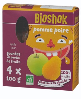 Bioshok Knijpzakjes Appel-peer Pak Bio (4 x 100 gr)