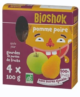 Bioshok Knijpzakjes Appel-peer Pak Bio (4 x 100 gr)