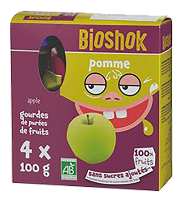 Bioshok Knijpzakjes Appel Pak Bio (4 x 100 gr)