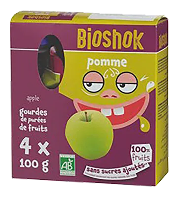 Bioshok Knijpzakjes Appel Pak Bio (4 x 100 gr)