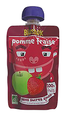 Bioshok Knijpzakje Appel-aardbei Bio (100 gr)