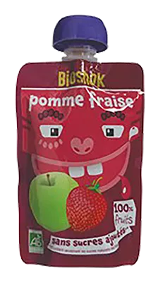Bioshok Knijpzakje Appel-aardbei Bio (100 gr)
