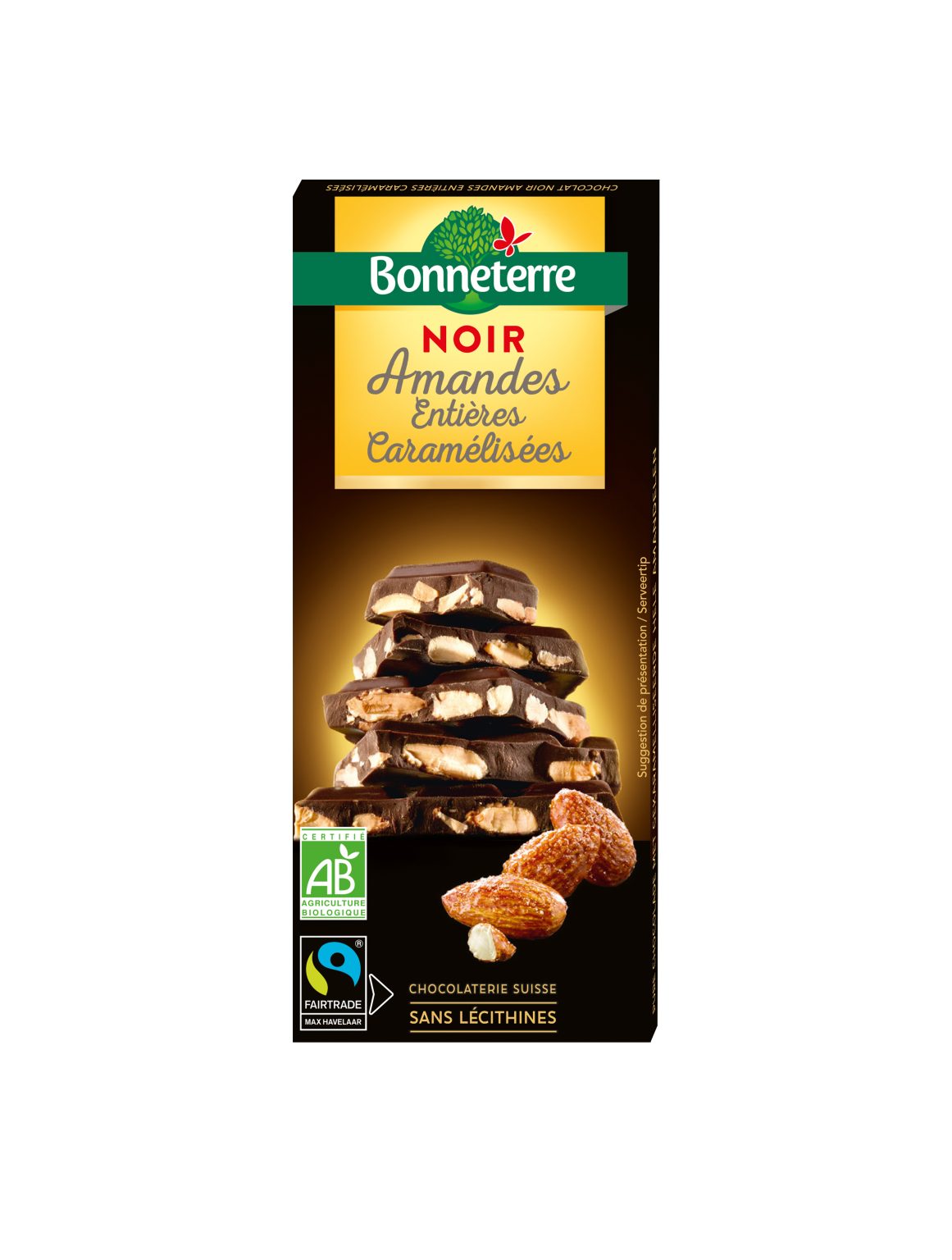 Bonneterre Pure Chocolade Gekarameliseerde Hele Amandelen Bio (200 gr)