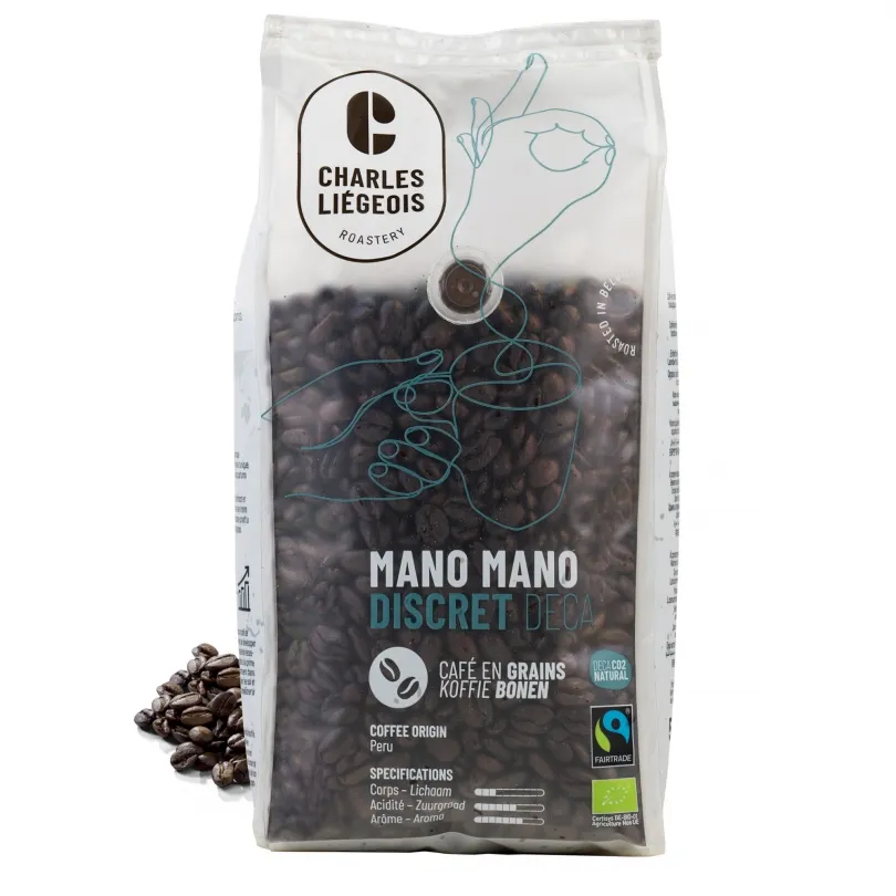 Charles Liégeois Koffiebonen Mano Mano Deca Bio (500 gr)