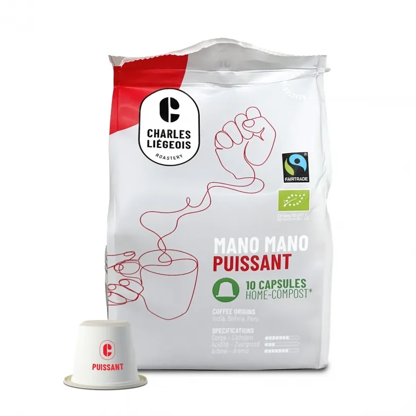 Charles Liégeois Koffiecapsules Sterk Mano Mano Bio (10 stuks)