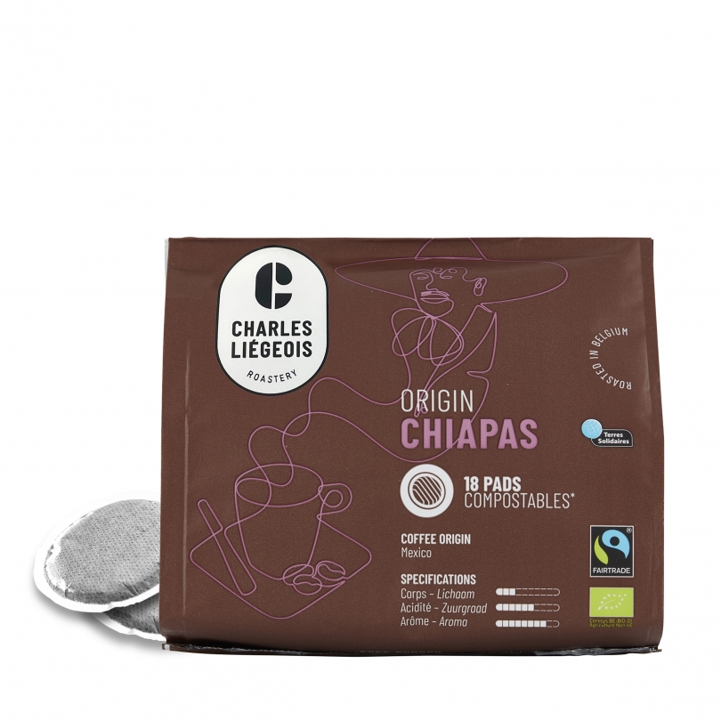 Charles Liégeois Koffiepads Chiapas Fairtrade Bio (18 stuks)