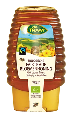 De Traay Bloemenhoning Knijpfles Bio Fairtrade (365 gr)