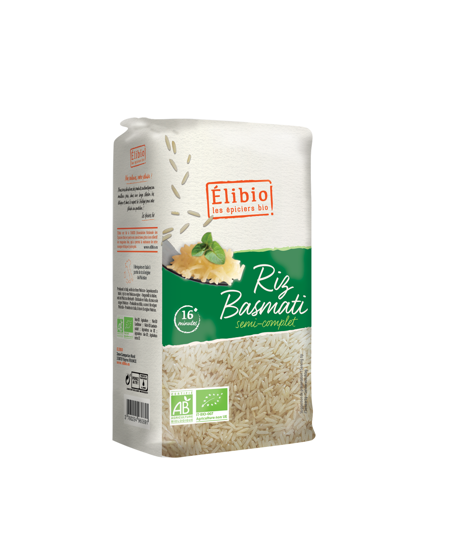 Elibio Élibio Basmatirijst Halfvol van Pakistan Bio (1000 gr)