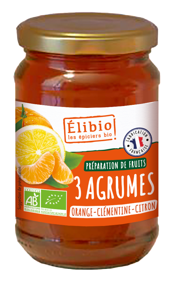 Elibio Élibio Confituur van 3 Citrusvruchten, Sinaas, Clementine, Citroen Bio (340 gr)