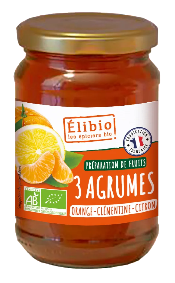 Elibio Élibio Confituur van 3 Citrusvruchten, Sinaas, Clementine, Citroen Bio (340 gr)