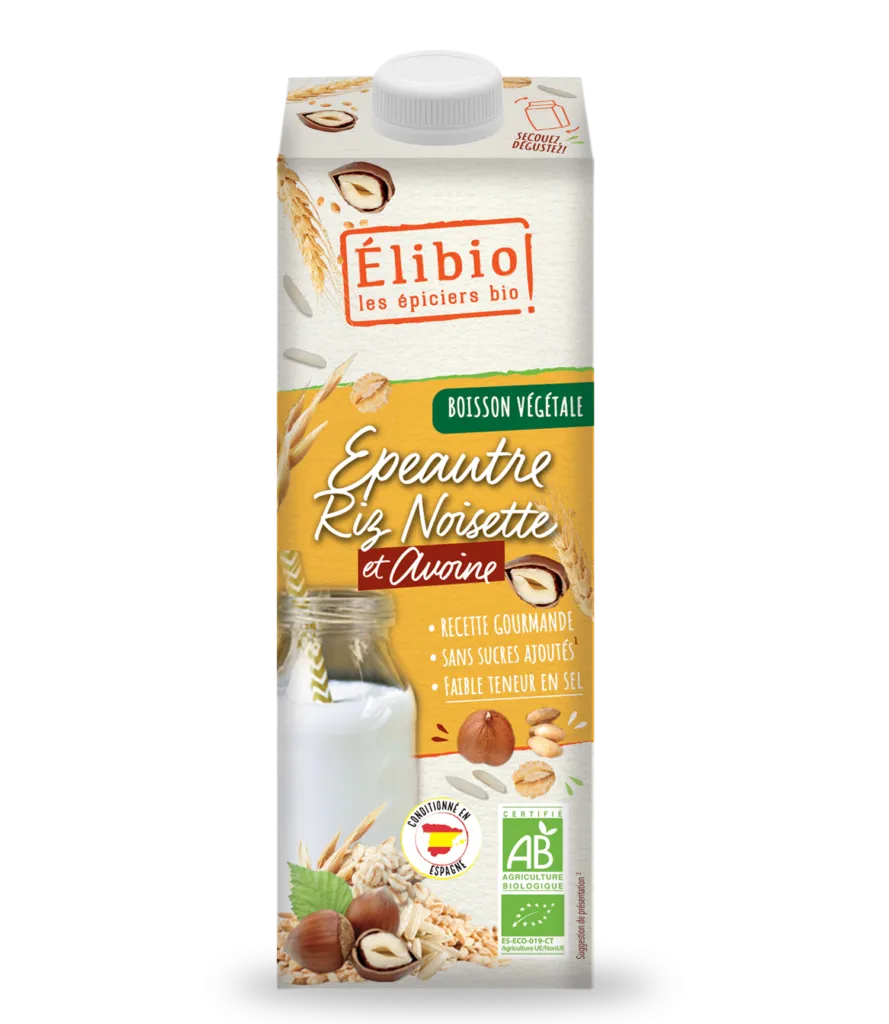 Elibio Élibio Spelt Hazelnoot Rijst en Haver Drink zonder Suiker Bio (1000 ml)