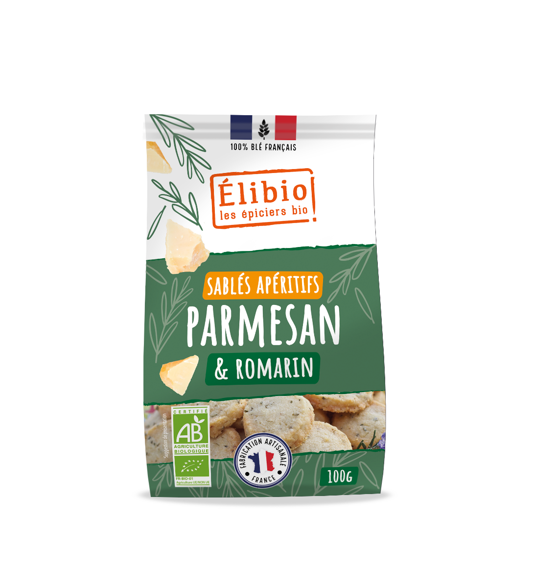 Elibio Élibio Parmigiano-rozemarijnkoekjes Bio (100 gr)