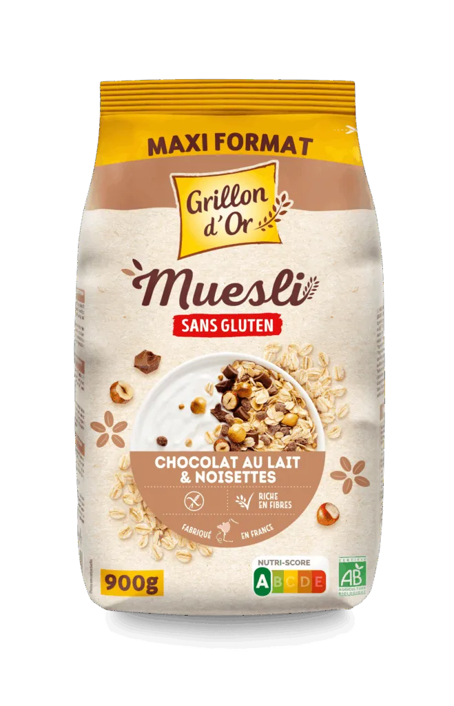 Grillon D'or Muesli met Melkchocolade en Hazelnoten Glutenvrij Bio (900 gr)