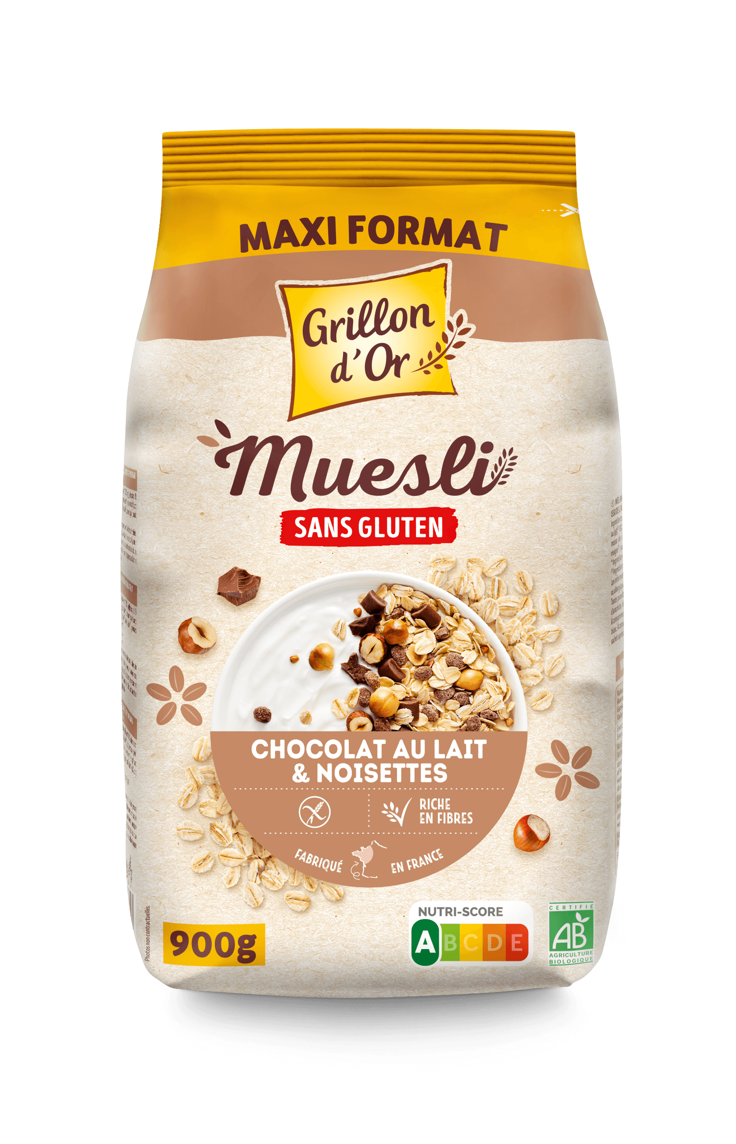 Grillon D'or Muesli met Melkchocolade en Hazelnoten Glutenvrij Bio (900 gr)