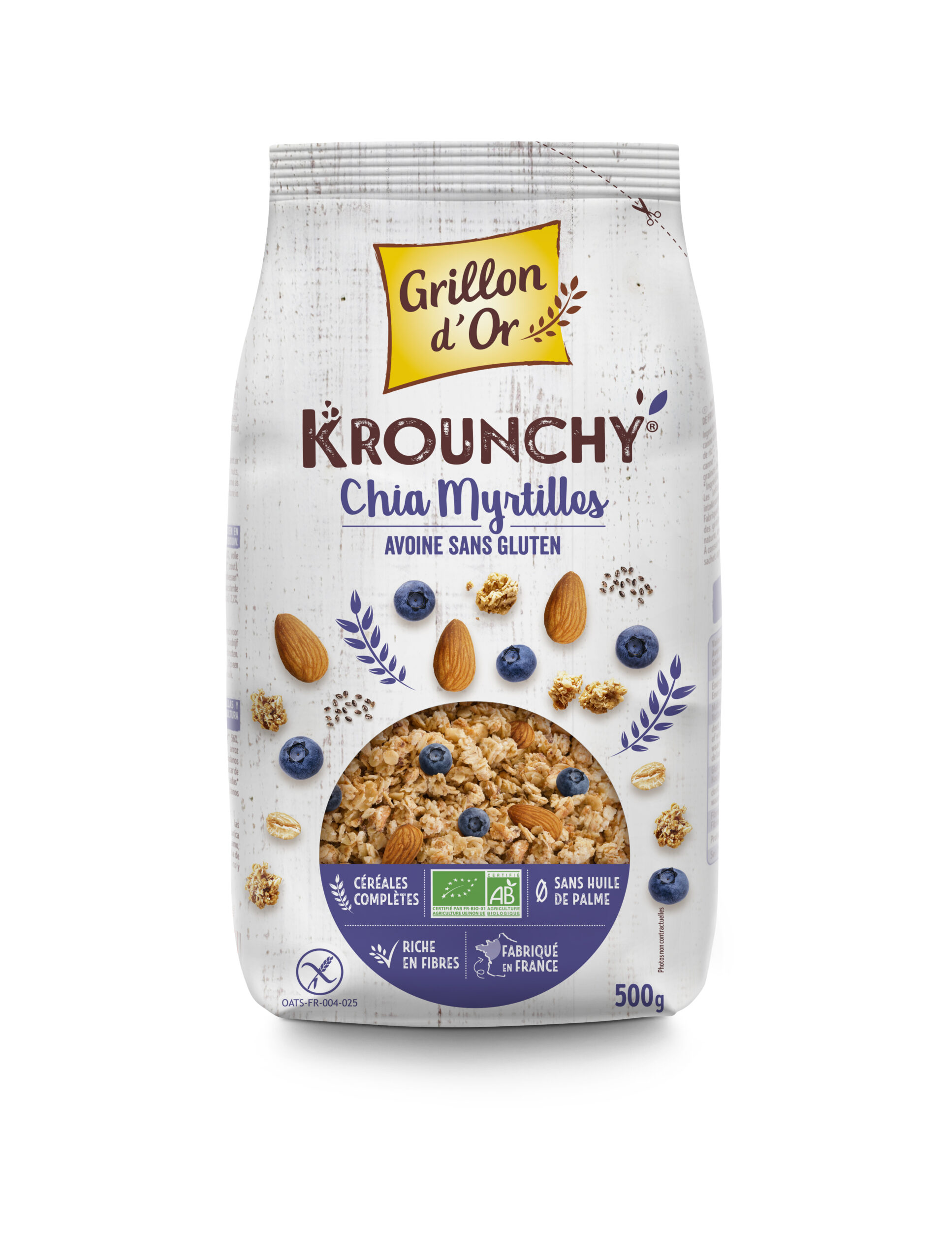 Grillon D'or Krounchy Chia Blauwe Bosbes Haver Bio (500 gr)