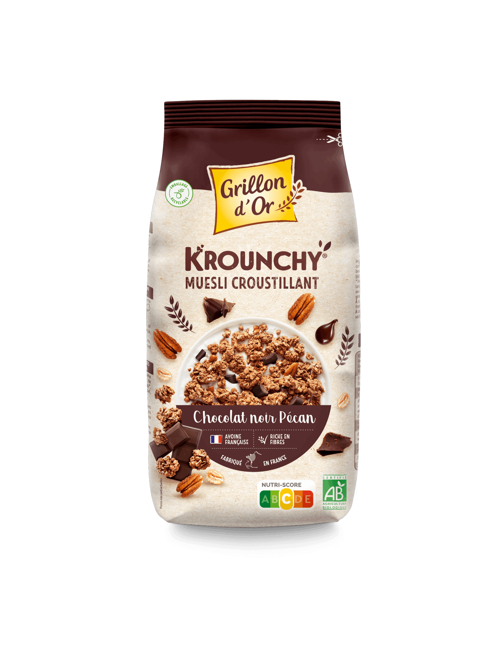 Grillon D'or Krounchy Pure Chocolade Pecannoten Bio (450 gr)