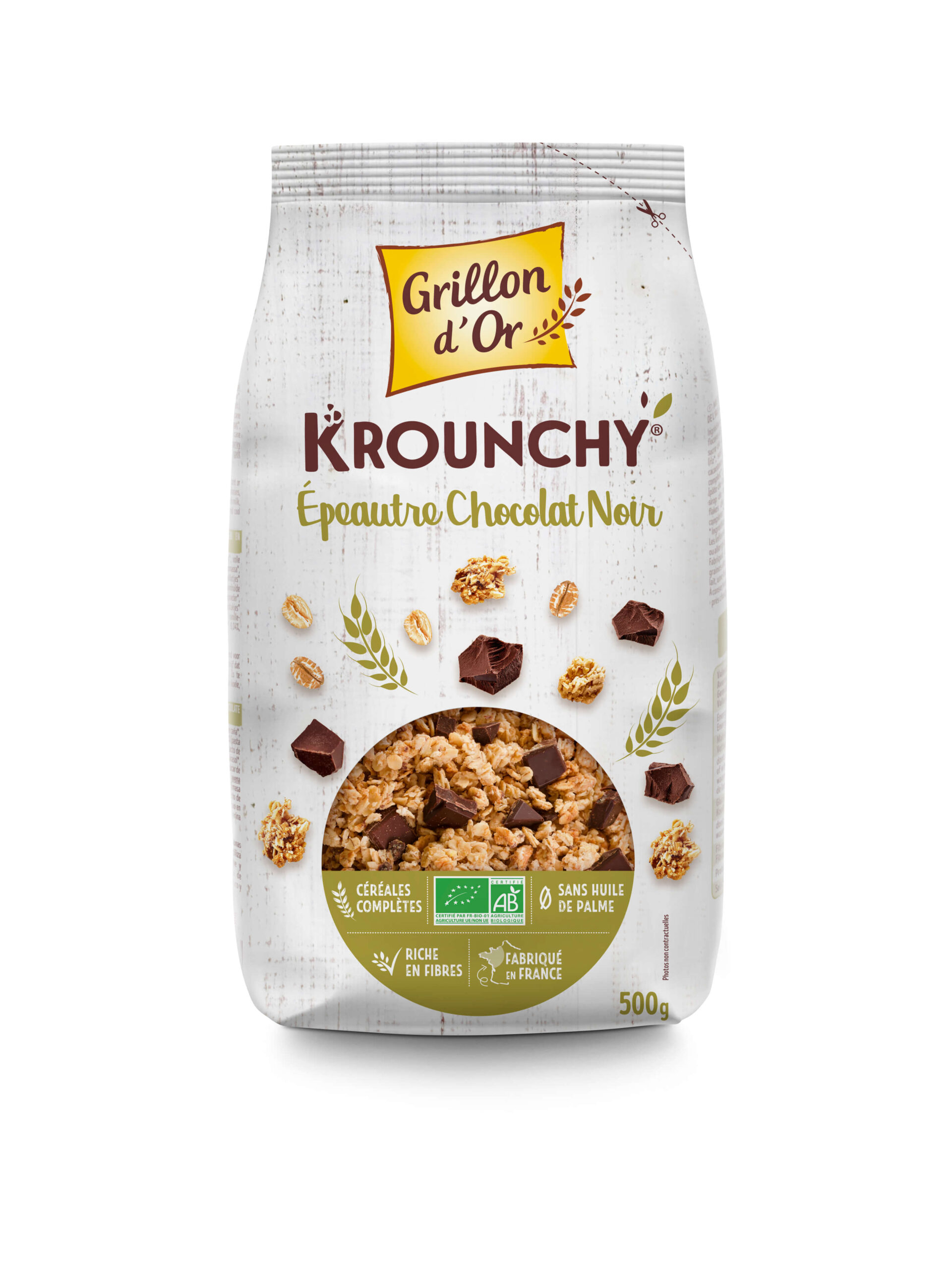 Grillon D'or Krounchy Spelt Pure Chocolade Bio (500 gr)