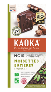 Kaoka Chocolade Puur 66% met Hazelnoten Bio (180 gr)