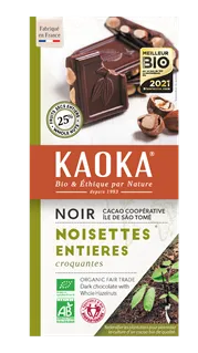 Kaoka Chocolade Puur 66% met Hazelnoten Bio (180 gr)