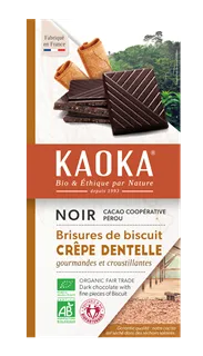 Kaoka Chocolade Puur 55% met Stukjes Pannenkoek Bio (100 gr)