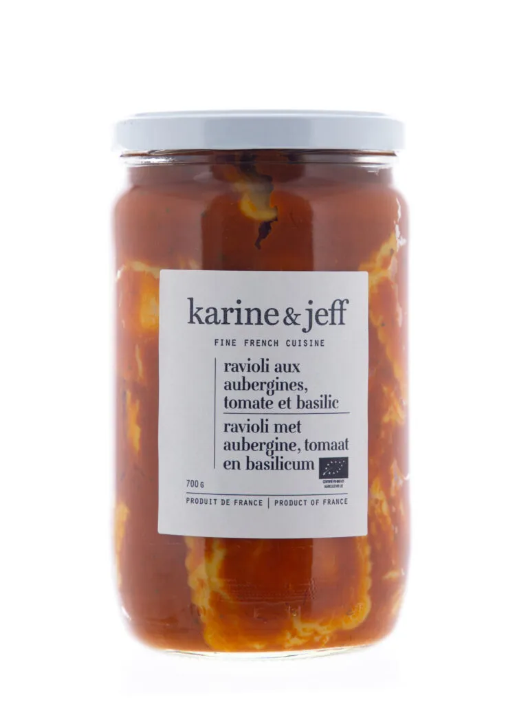Karine & Jeff Bio Karine & Jeff Ravioli met Aubergines, Tomaten en Basilicum Bio (680 gr)