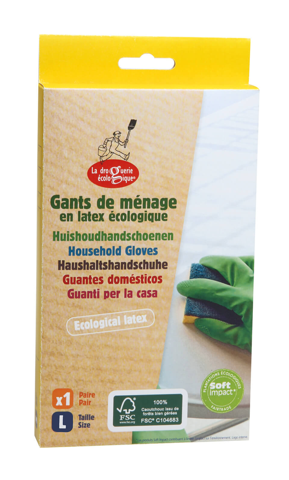 La Droguerie Ecologique Doos van één Paar Natuurlatex Handschoenen Large (1 paar)