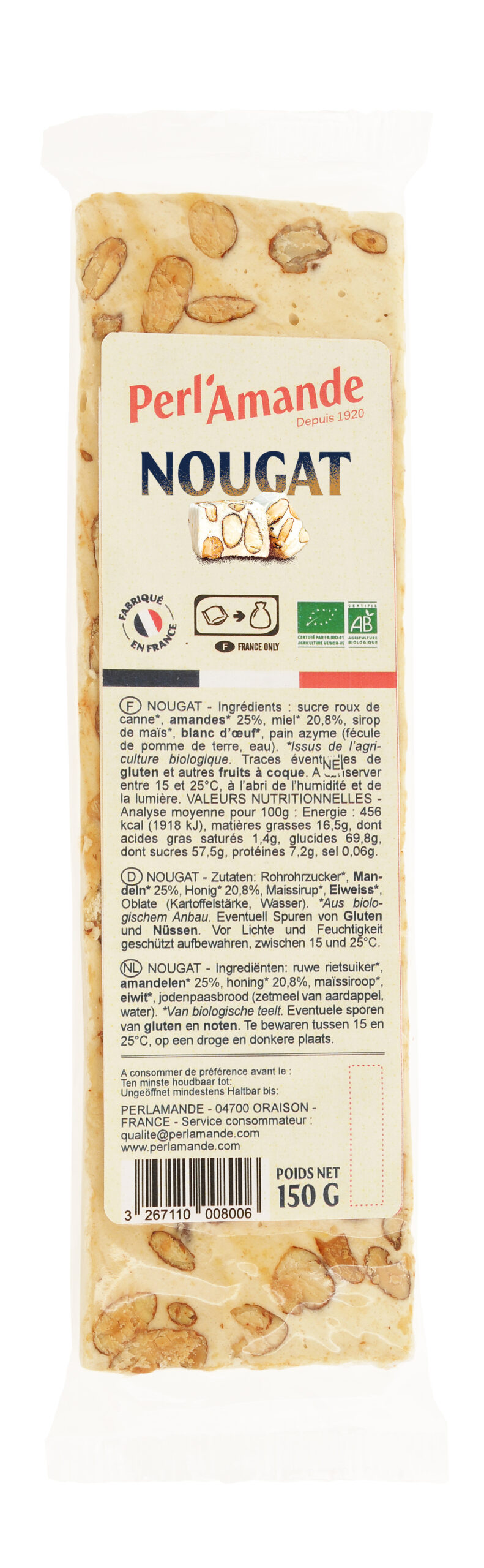 Perl'amande Nougat Wit Bio (150 gr)