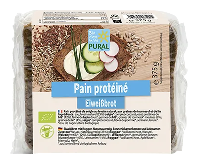 Pural Zuurdesem Rogge Eiwitbrood met Zonnebloempitten en Lijnzaad Bio (375 gr)