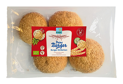 Pural Burgerbroodjes met Volkorenmeel en Sesam Bio (4 x 60 gr)