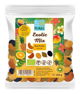 Pural Exotische Mix Fruitsnoepjes in De Vorm van Exotische Vruchten Bio (100 gr)