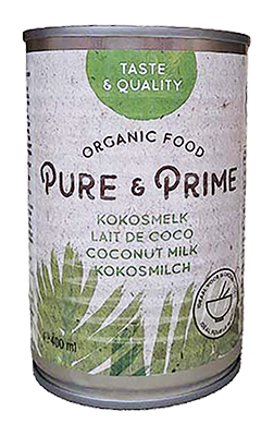 Pure & Prime Kokosmelk zonder Guargom Bio & Glutenvrij (400 ml)