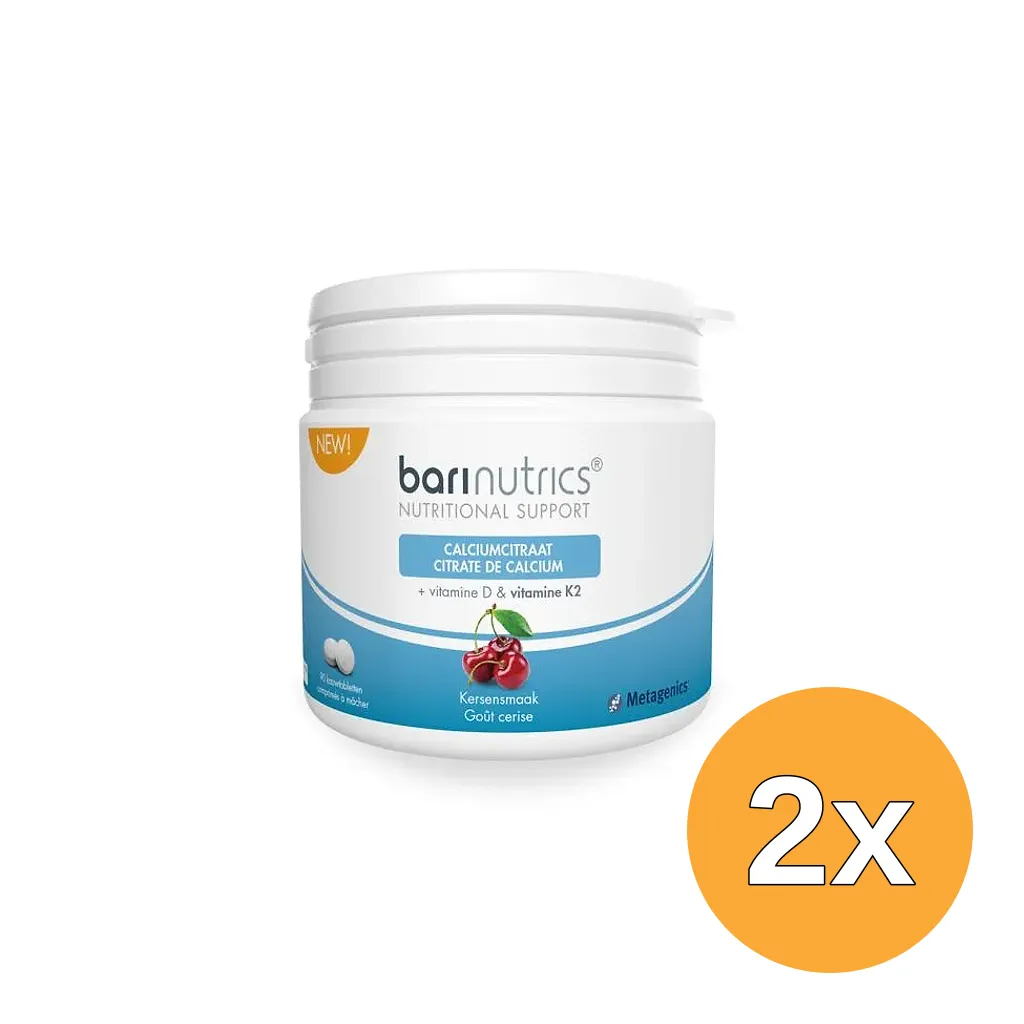 2x Barinutrics Calciumcitraat K2 kers (90 kauwtabletten)
