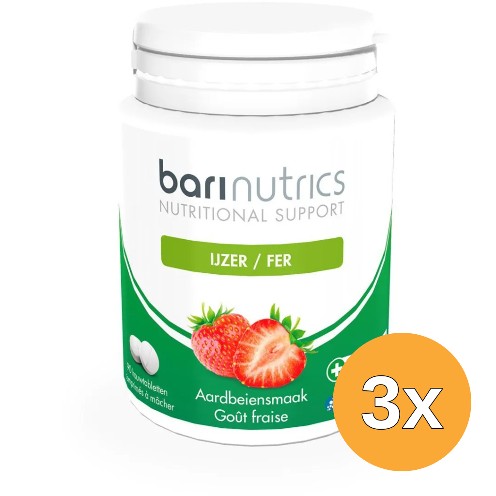 3x Barinutrics IJzer aardbei (90 tabletten)
