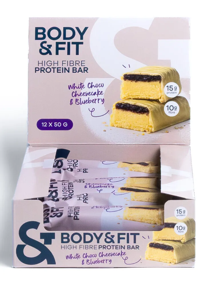 Body & Fit Body&fit High Fibre White Choco Cheesecake Blueberry (12 x 50 gr)