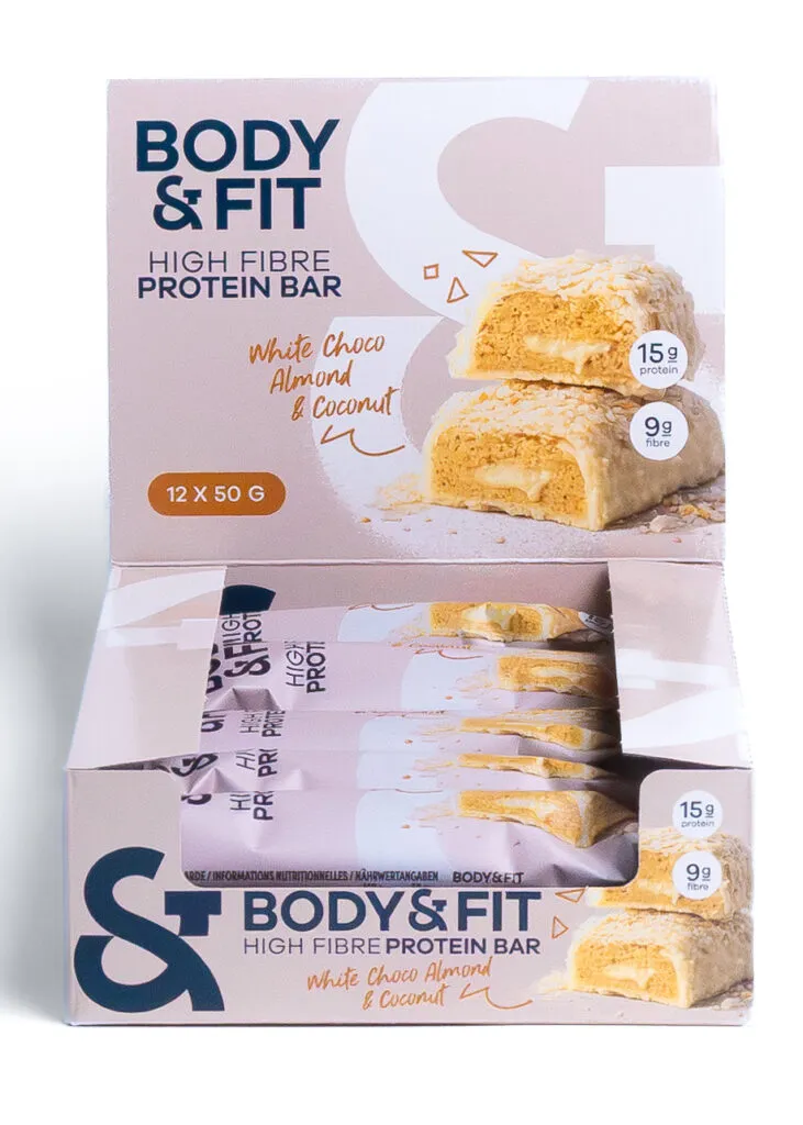 Body & Fit Body&fit High Fibre White Choco Almond Coconut (12 x 50 gr)